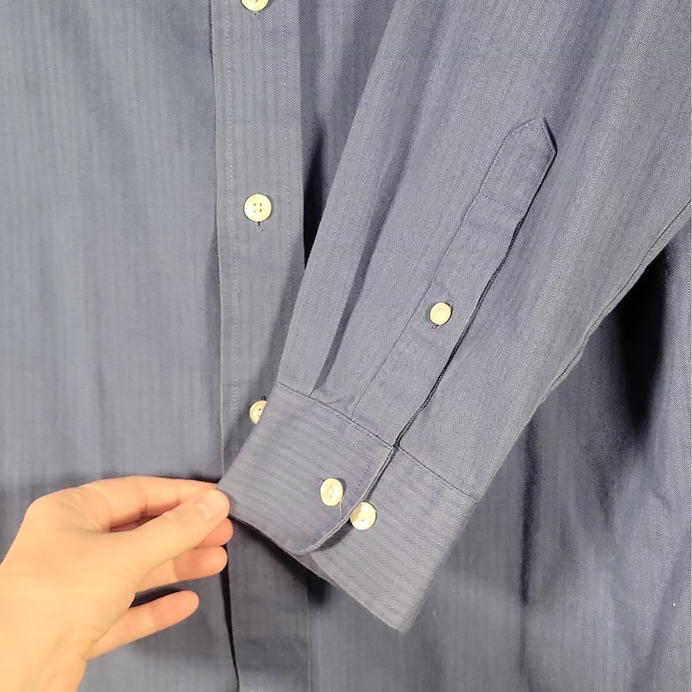 Roundtree & Yorke Easy Care Traditional Fit Blue Herringbone Dress Shirt LT - Picture 5 of 14